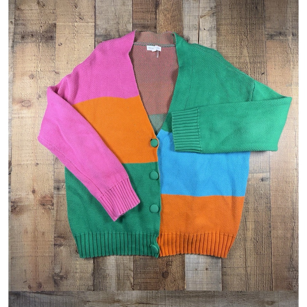 Grey Lab Los Angeles Color Block Cardigan Sweater Women M Bright Y2K Retro